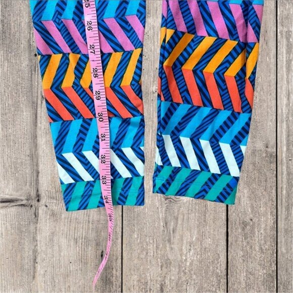 LuLaRoe Blue Colorful Geometric Chevron Stripe Pattern Leggings Pants Women's - Picture 5 of 8